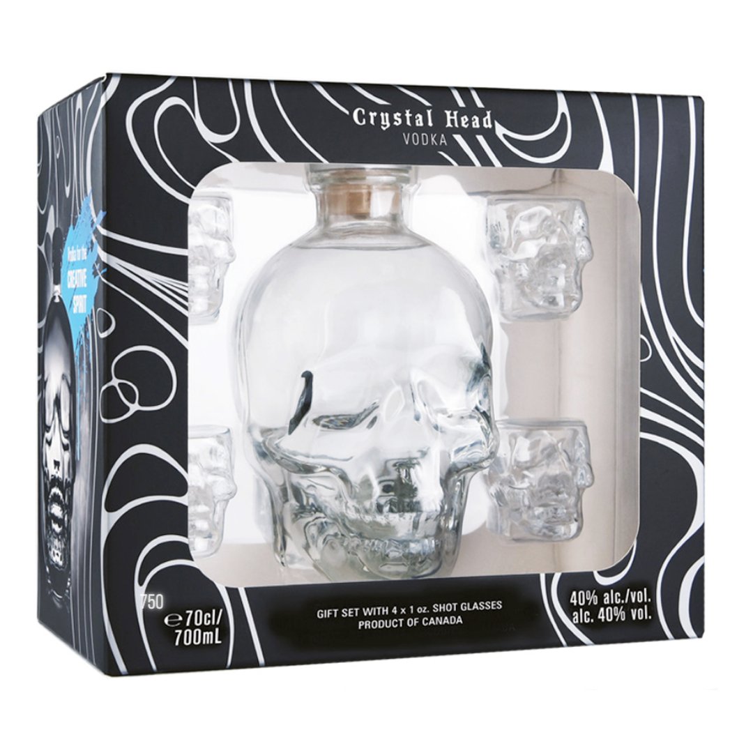 Introducing the Crystal Head Vodka Gift Set with 4 Skull Shot Glasses - BuyMyLiquor
