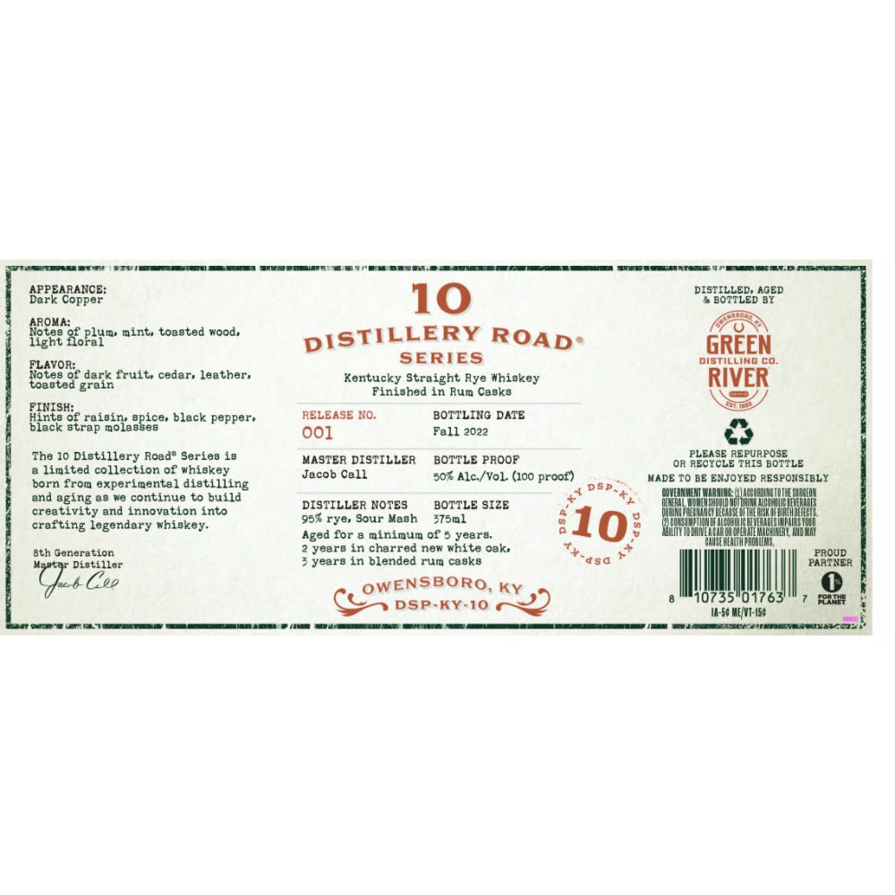 10 Distillery Road Series Straight Rye Finished in Rum Casks - Main Street Liquor