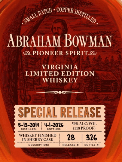 Abraham Bowman Virginia Special Release Whiskey Sherry Cask Finish - BuyMyLiquor