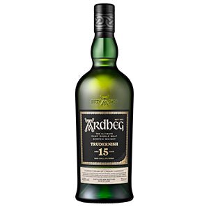A green bottle of Ardbeg Trudernish 15 Year Old Islay Single Malt Scotch Whisky with a black label and gold lettering, this peated whisky embodies the bold character of Ardbeg’s celebrated releases.