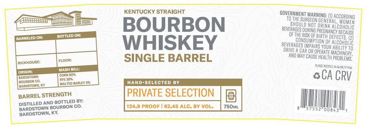 Bardstown Bourbon Co Private Selection Single Barrel Kentucky Straight Bourbon Whiskey Barrel Strength - Main Street Liquor