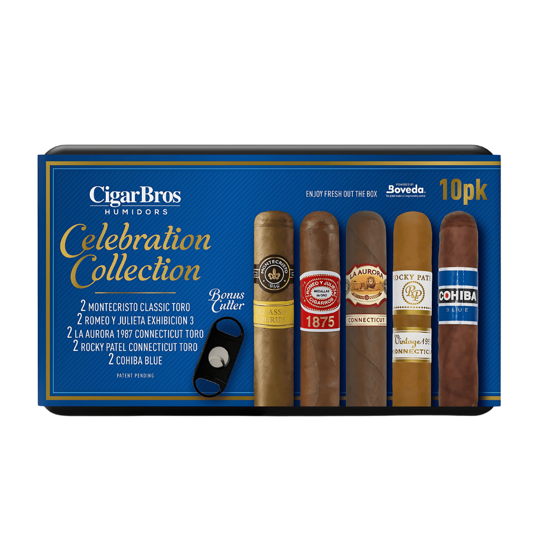 CigarBros Celebration Collection 10 Cigar Sampler Gift Set with Humidor & Cutter CigarBros