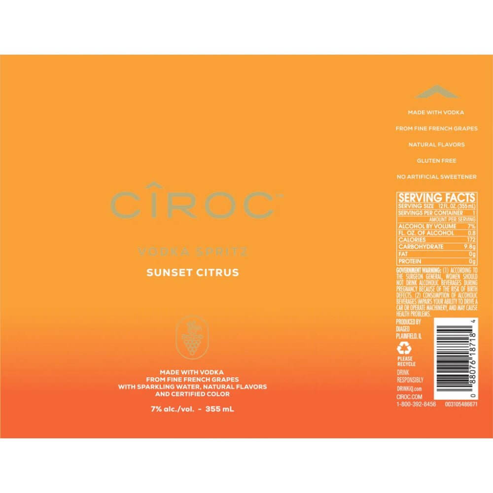 Ciroc Vodka Spritz Sunset Citrus 4PK Cans - Main Street Liquor