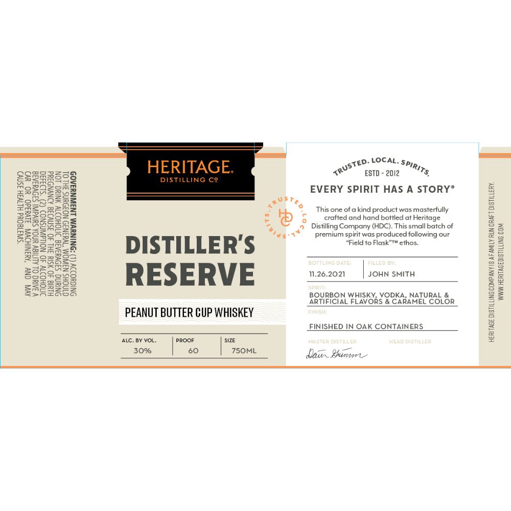 Heritage Distilling Distiller’s Reserve Peanut Butter Cup Whiskey - Main Street Liquor