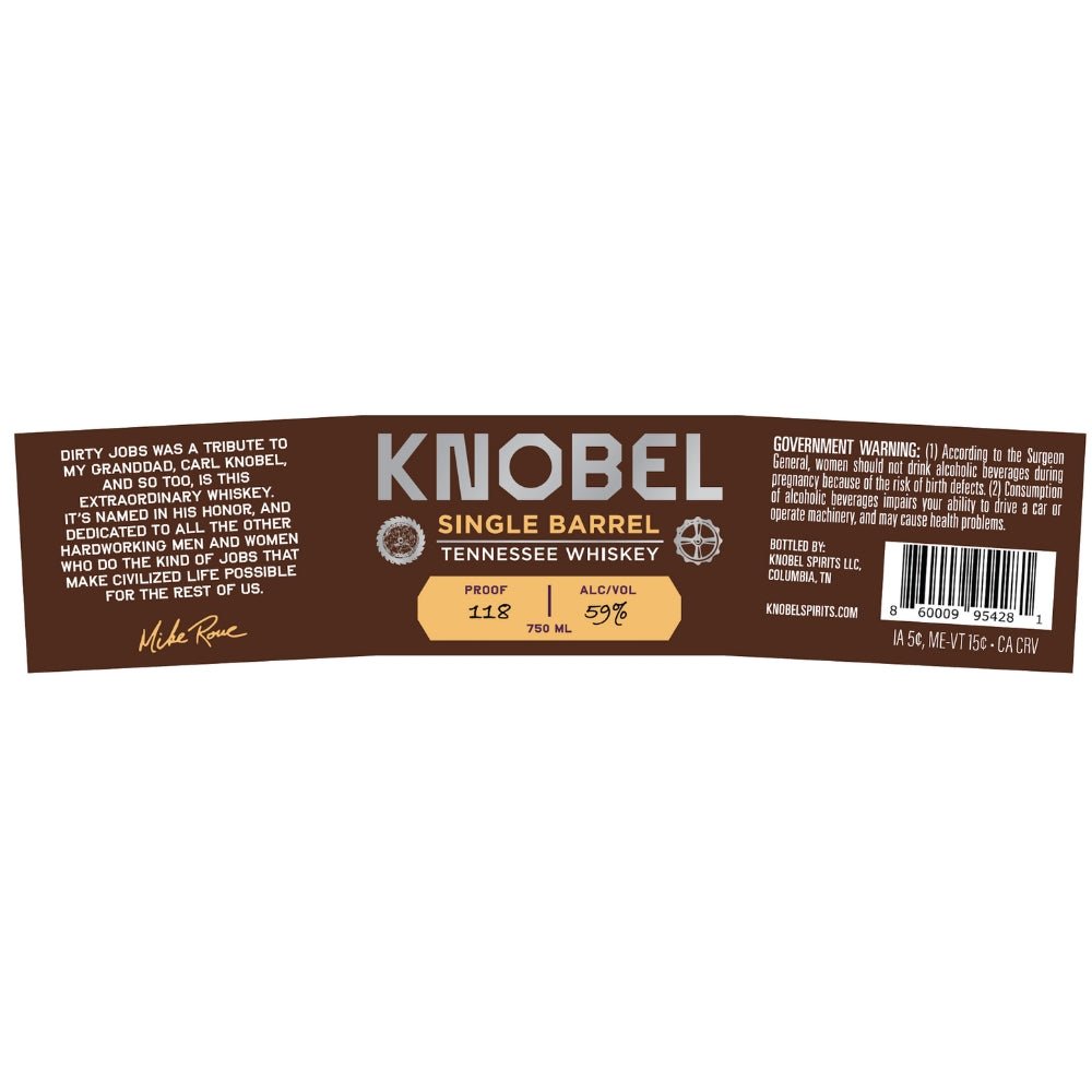Knobel Single Barrel Tennessee Whiskey by Mike Rowe - Main Street Liquor