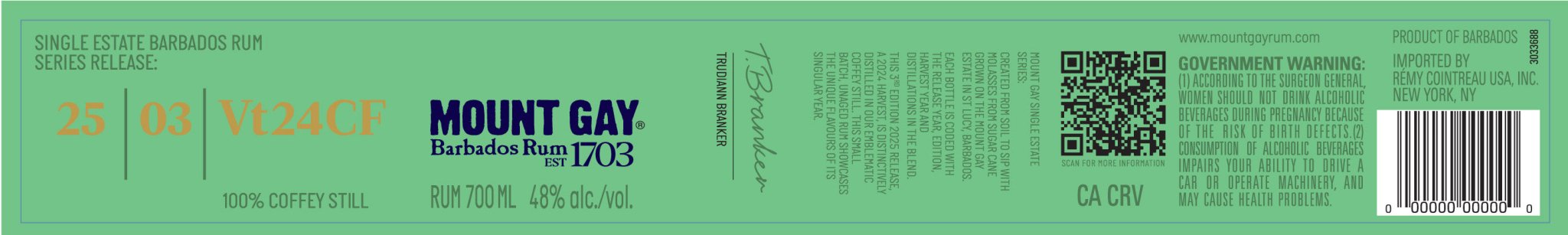 Mount Gay Single Estate Series 2025 Edition 03, 100% Coffey Still Rum - Main Street Liquor