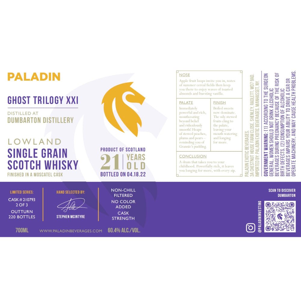 Paladin Ghost Trilogy XXI Dumbarton Distillery 21 Year Old Moscatel Cask 2022 - Main Street Liquor