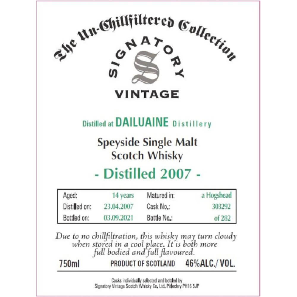 Signatory Vintage 2007 Dailuaine 14 Year Old - Main Street Liquor