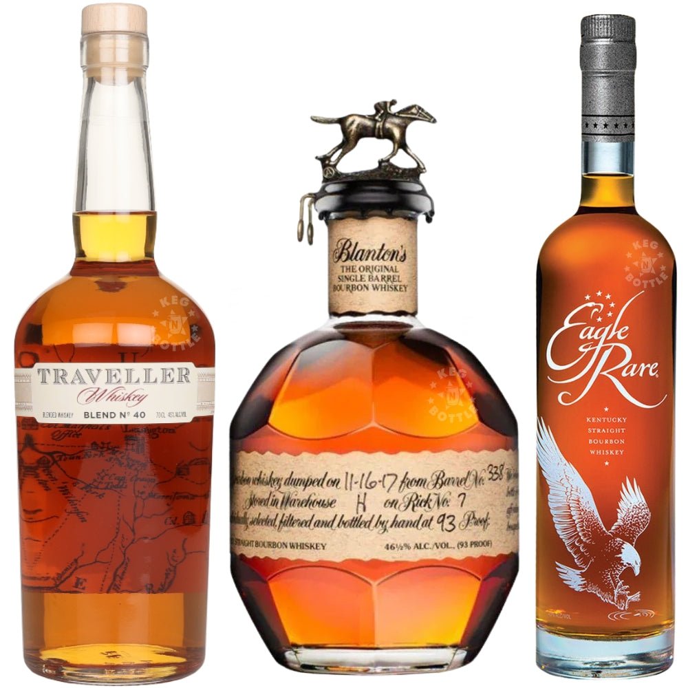 Traveller Whiskey Blend No. 40, Blanton’s Original Single Barrel, & Eagle Rare Bourbon Collection (750 ml Each) Buffalo Trace Distillery & Traveller Whiskey