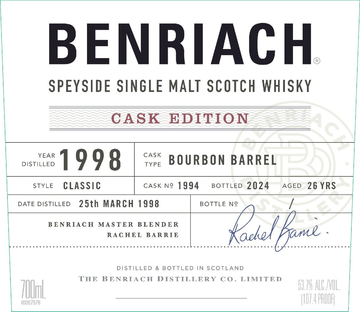 Benriach Cask Edition 1998 Cask No. 1994: A Rare and Exceptional Single Malt Whisky - BuyMyLiquor
