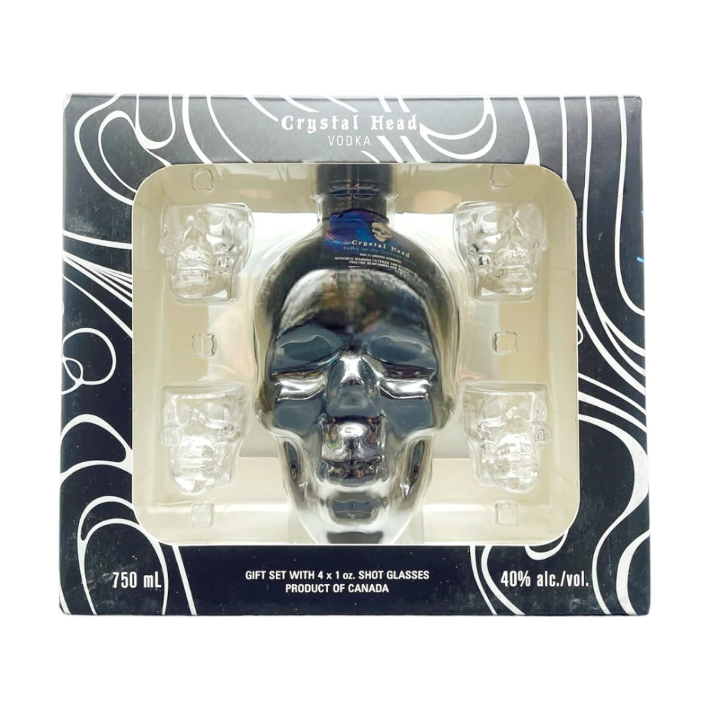 Crystal Head Black Onyx Vodka Gift Set: A Sophisticated Choice With 4 Skull Shot Glasses - BuyMyLiquor