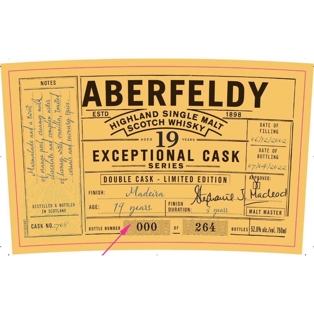 Aberfeldy 19 Year Old Exceptional Cask Series Madeira Finish Scotch Aberfeldy   
