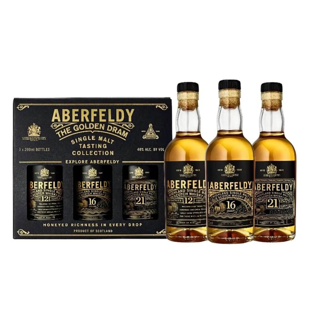 Aberfeldy The Golden Dram Gift Set - 3x 200ml Bottles (16, 12, & 21 Year) - Main Street Liquor