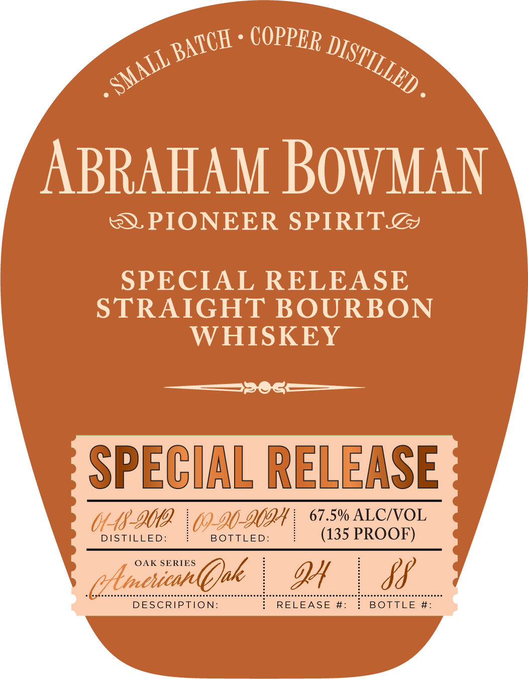 Abraham Bowman Special Release Straight Bourbon Whiskey - American Oak Series Batch 24 - Main Street Liquor