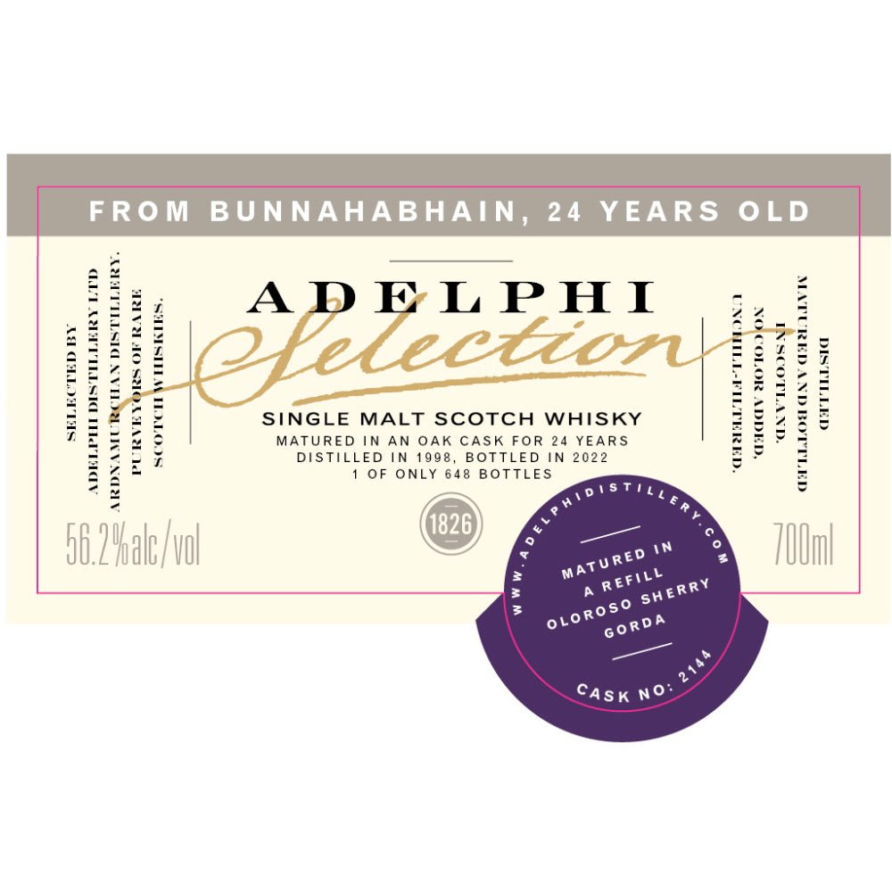 Adelphi Selection Bunnahabhain 24 Year Old 1998 Scotch Adelphi Selections   