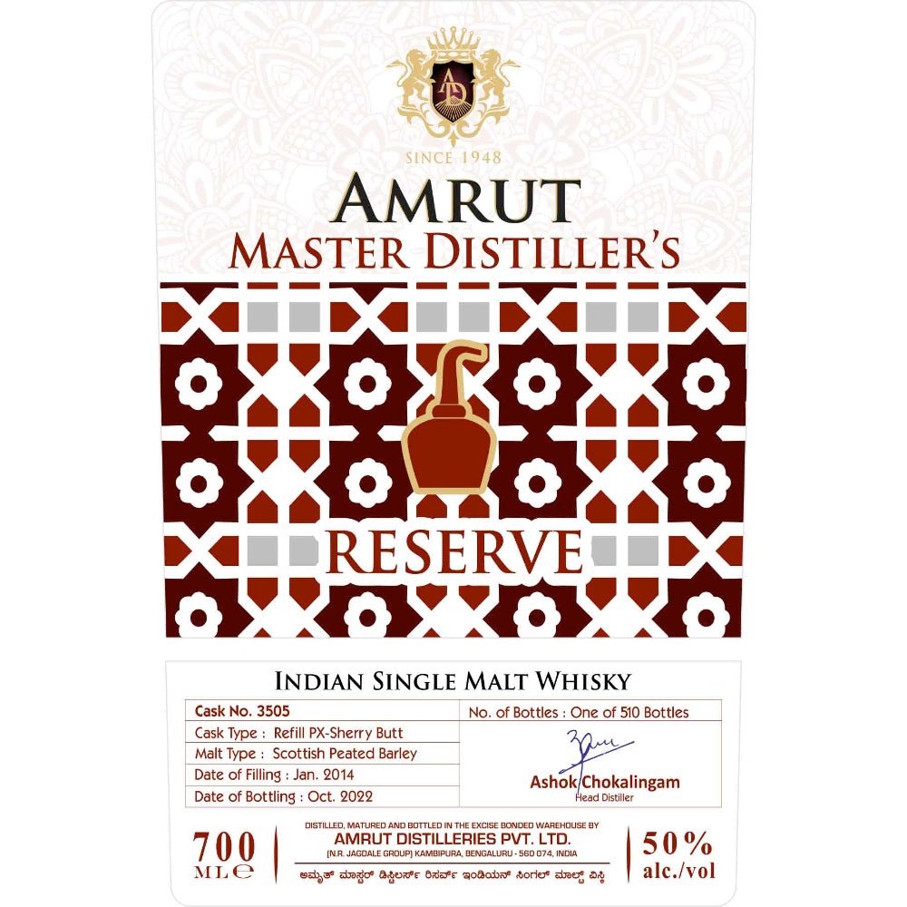 Amrut Master Distiller’s Reserve Indian Single Malt Whisky Indian Whisky Amrut Distilleries   