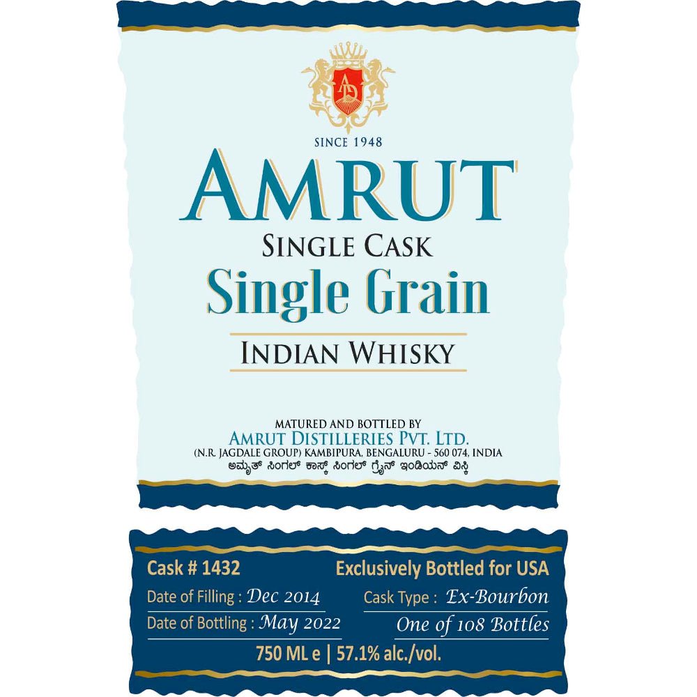 Amrut Single Cask Single Grain Indian Whisky Indian Whisky Amrut Distilleries   