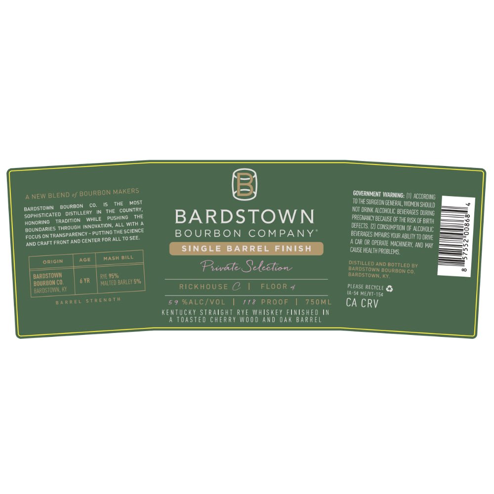 Bardstown Bourbon Private Select Rye Finished in Toasted Sherry Wood and Oak Rye Whiskey Bardstown Bourbon Company   