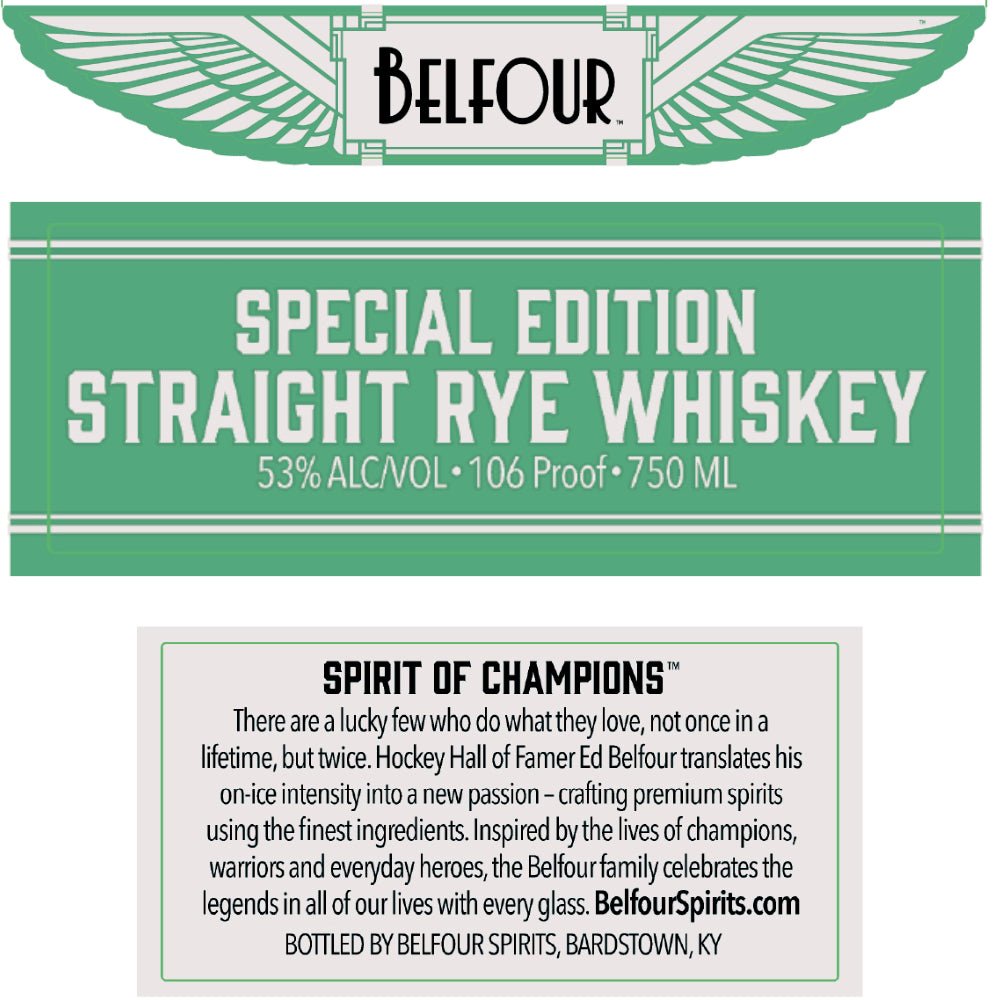 Belfour Special Edition Straight Rye Whiskey By Ed Belfour Rye Whiskey Belfour Spirits   