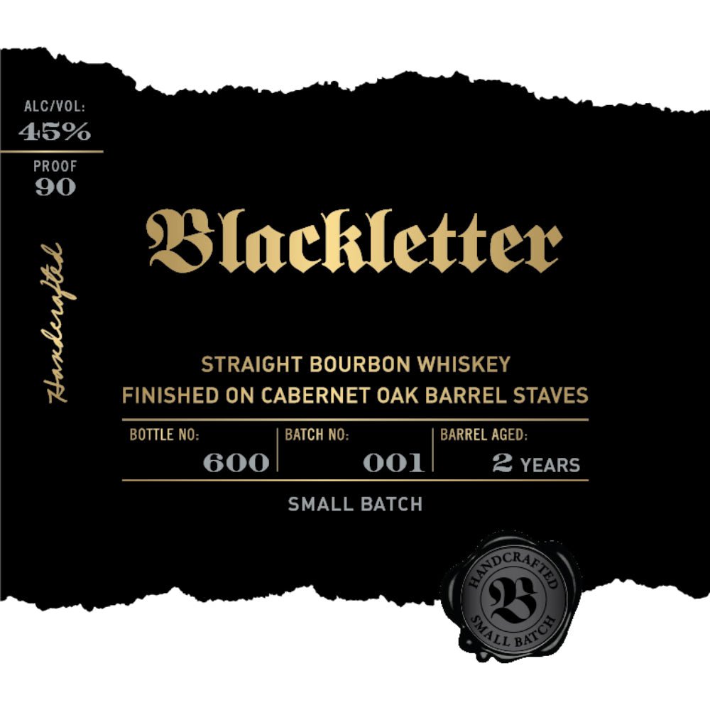 Blackletter Straight Bourbon Finished on Cabernet Oak Barrel Staves Bourbon Blackletter   