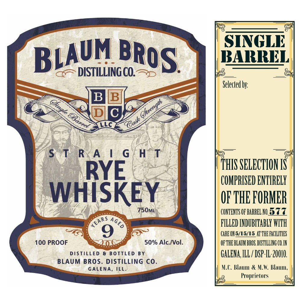 Blaum Bros 9 Year Old Single Barrel Straight Rye Whiskey Rye Whiskey Blaum Bros. Distilling   