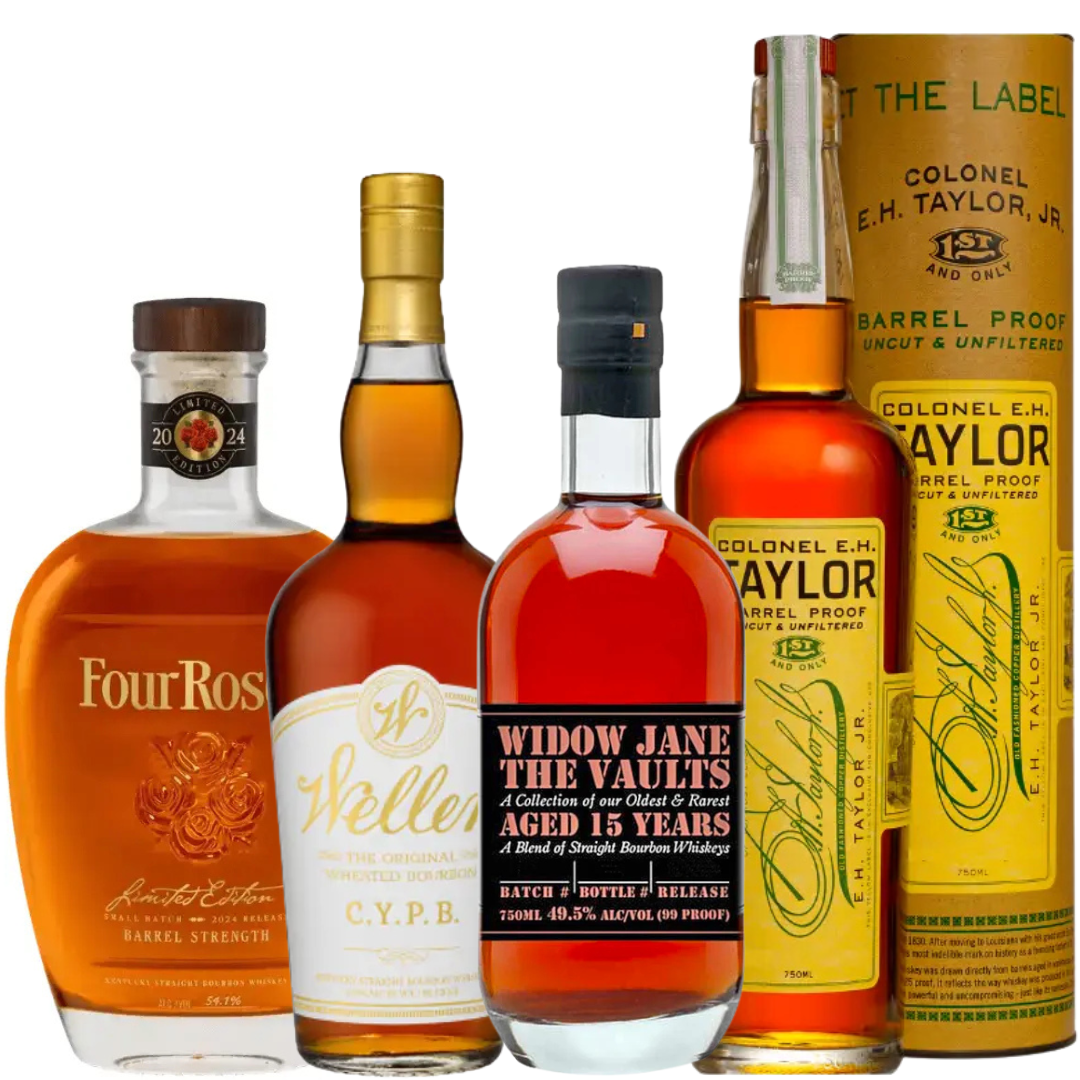 Bourbon Legendary Collector Bundle: W.L. Weller C.Y.P.B., Widow Jane The Vaults 2025 15 Year, E.H. Taylor Barrel Proof, Four Roses 2024 Small Batch - BuyMyLiquor