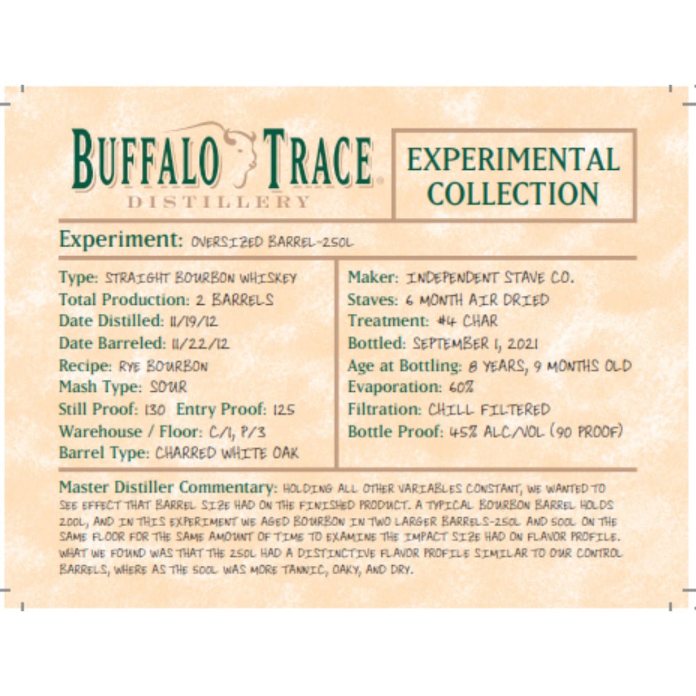 Buffalo Trace Experimental Collection Oversized Barrel 250L Bourbon Buffalo Trace   