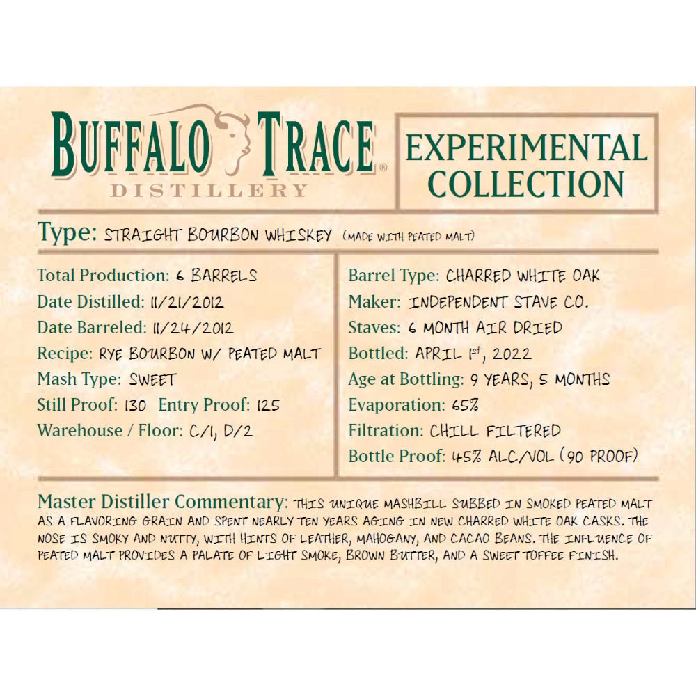 Buffalo Trace Experimental Collection Peated Bourbon Bourbon Buffalo Trace   