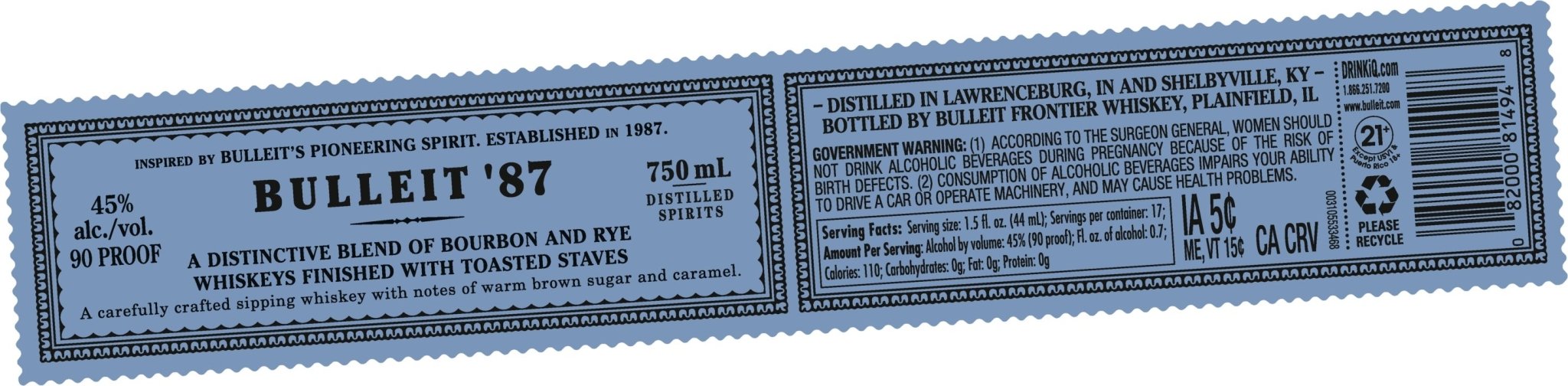 Bulleit '87 Frontier Whiskey - Main Street Liquor