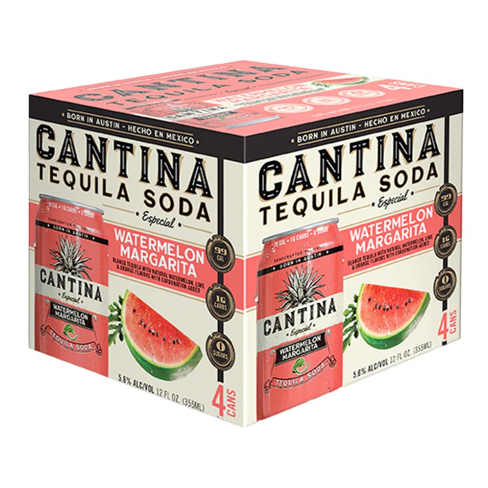 Cantina Watermelon Margarita Tequila Soda 4pk Canned Cocktails Canteen Spirits   