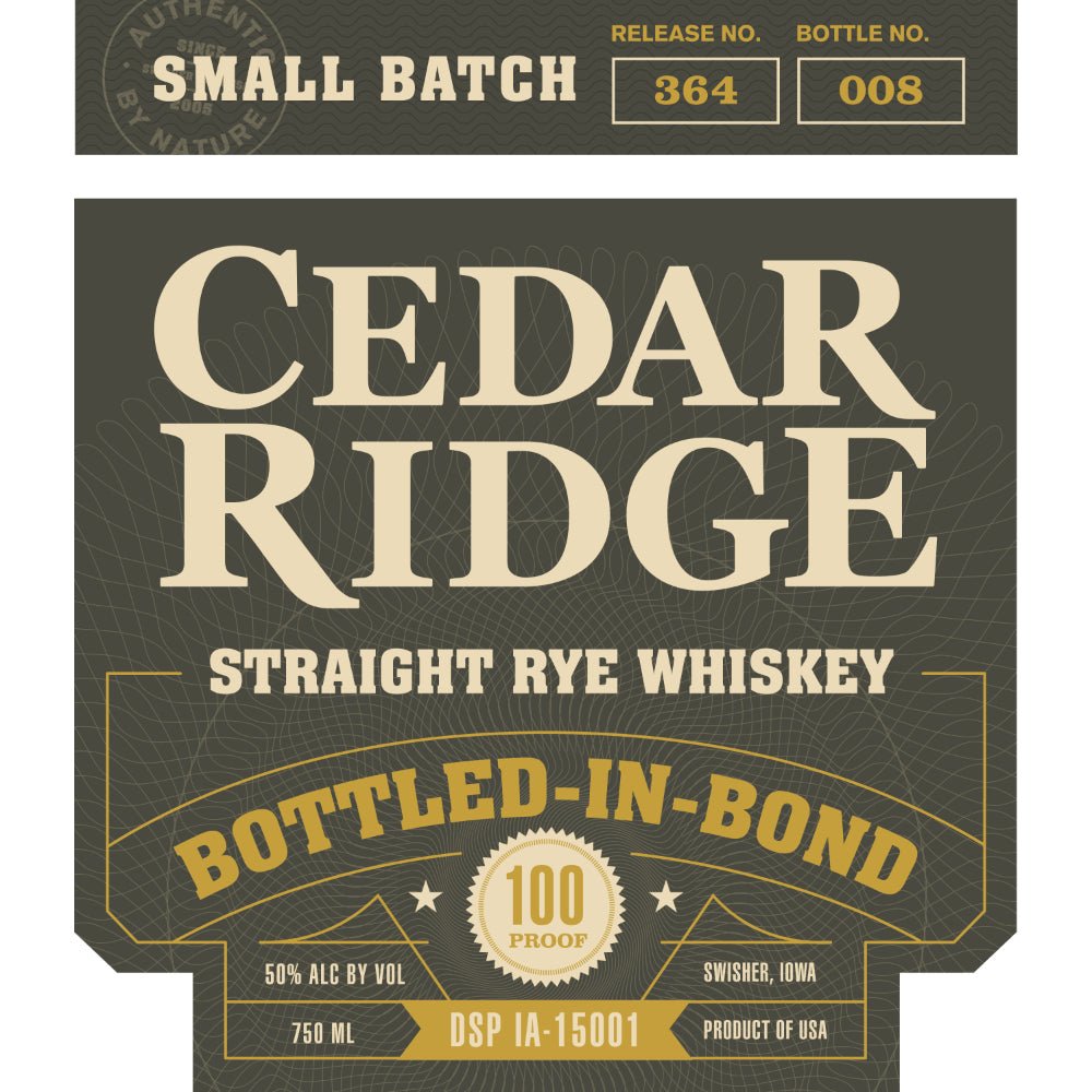 Cedar Ridge Bottled in Bond Straight Rye Rye Whiskey Cedar Ridge Distillery   