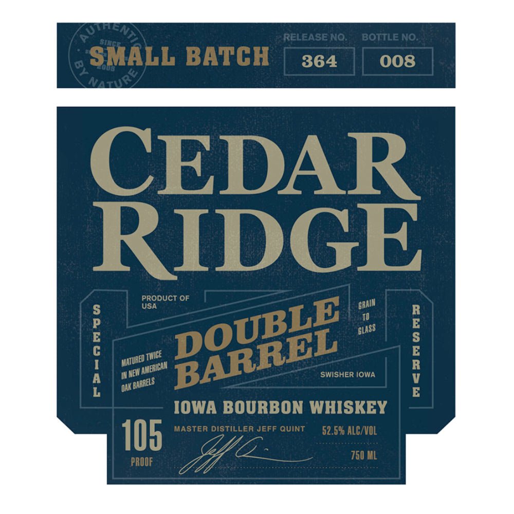 Cedar Ridge Double Barrel Iowa Bourbon American Whiskey Cedar Ridge Distillery   