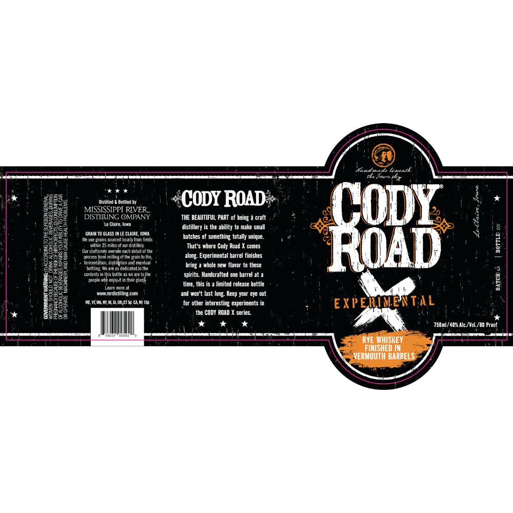 Cody Road Experimental Rye Finished in Vermouth Barrels Rye Whiskey Mississippi River Distilling   