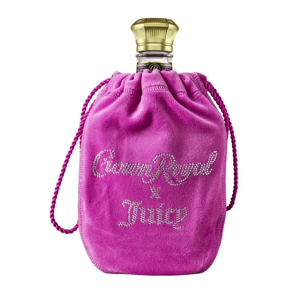 The Crown Royal Blackberry x Juicy Couture Limited Edition comes in a bright pink velvet bag embroidered with “Crown Royal x Juicy” in rhinestones, features a gold cap and pink drawstrings, and is a must-have collectible whisky from Crown Royal.