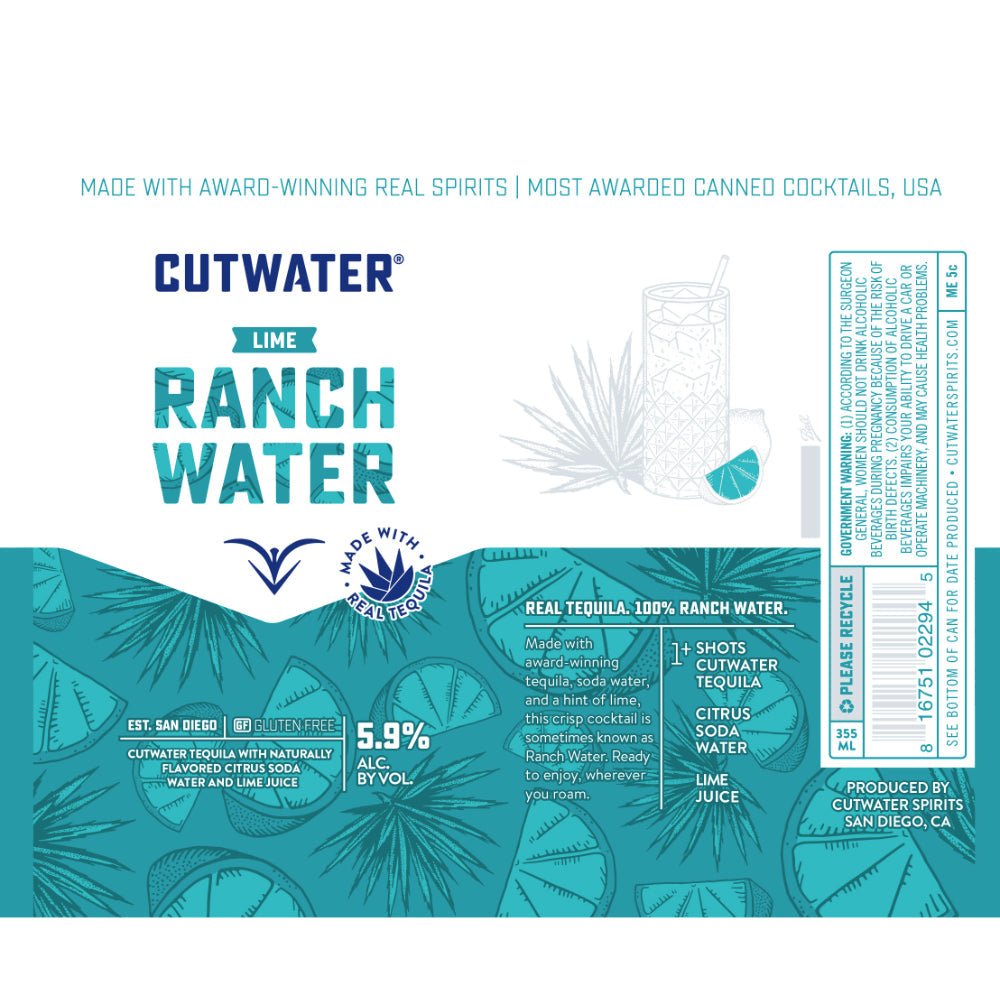 Cutwater Lime Ranch Water 4pk Canned Cocktails Cutwater Spirits   