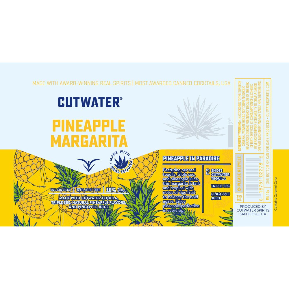 Cutwater Pineapple Margarita 4pk Canned Cocktails Cutwater Spirits   