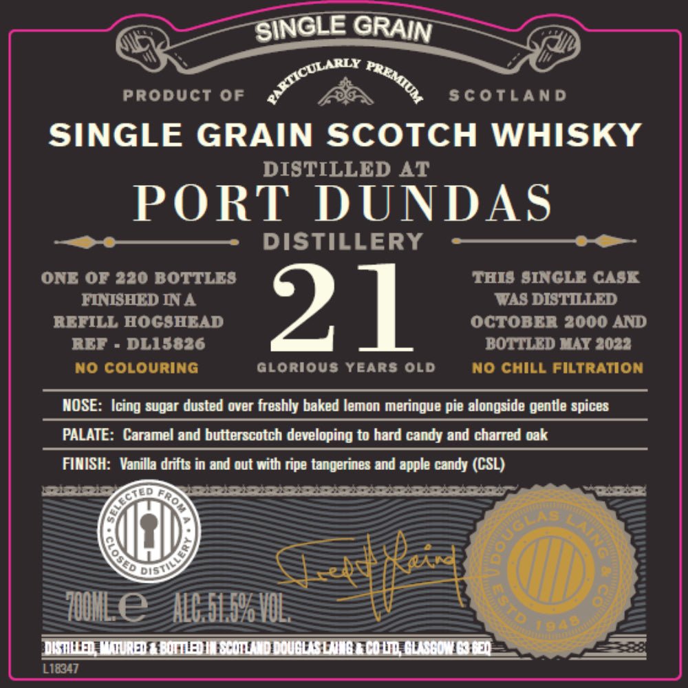Douglas Laing Old Particular Single Grain Port Dundas 21 Year Old Scotch Douglas Laing   