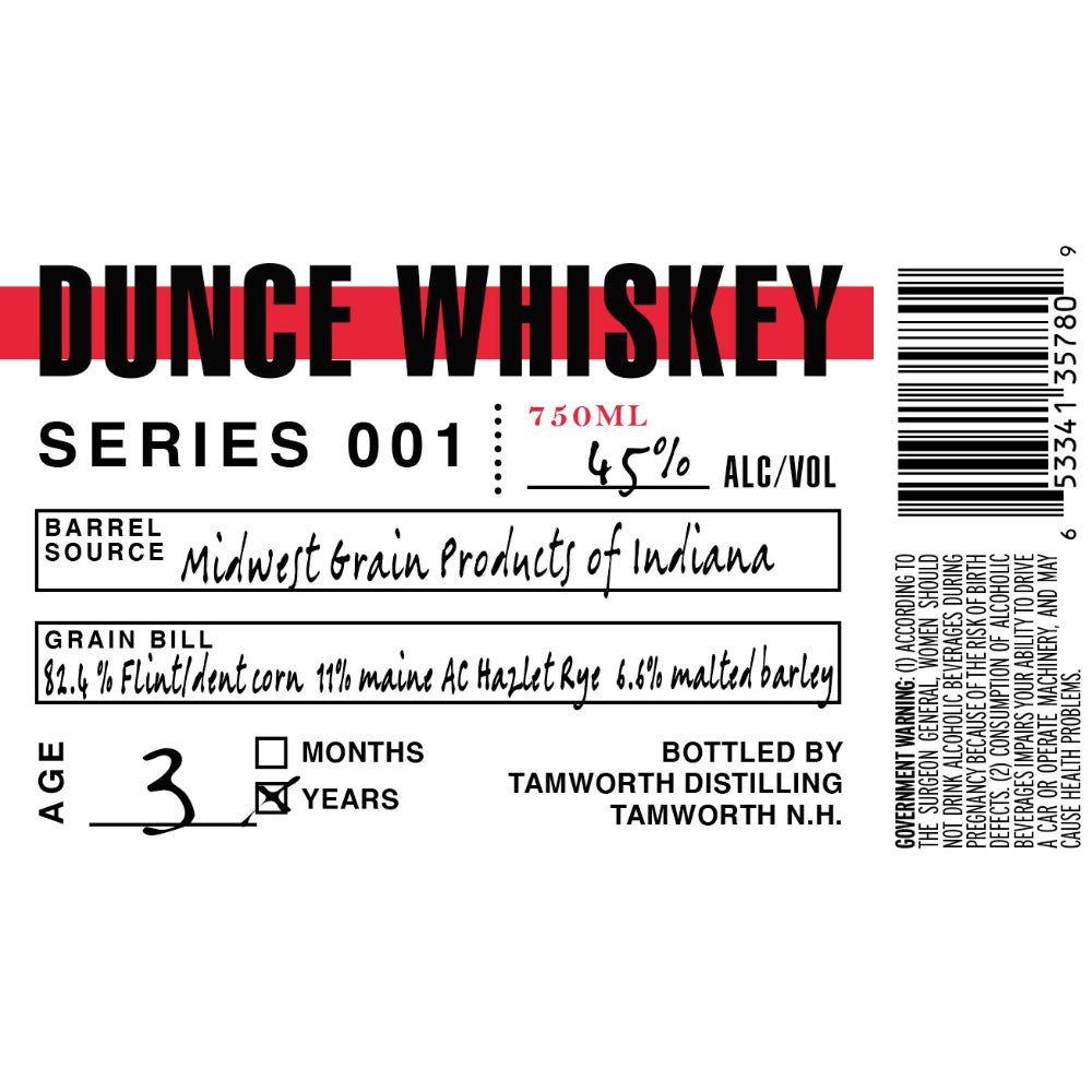 Dunce Whiskey Series 001 American Whiskey Tamworth Distilling   