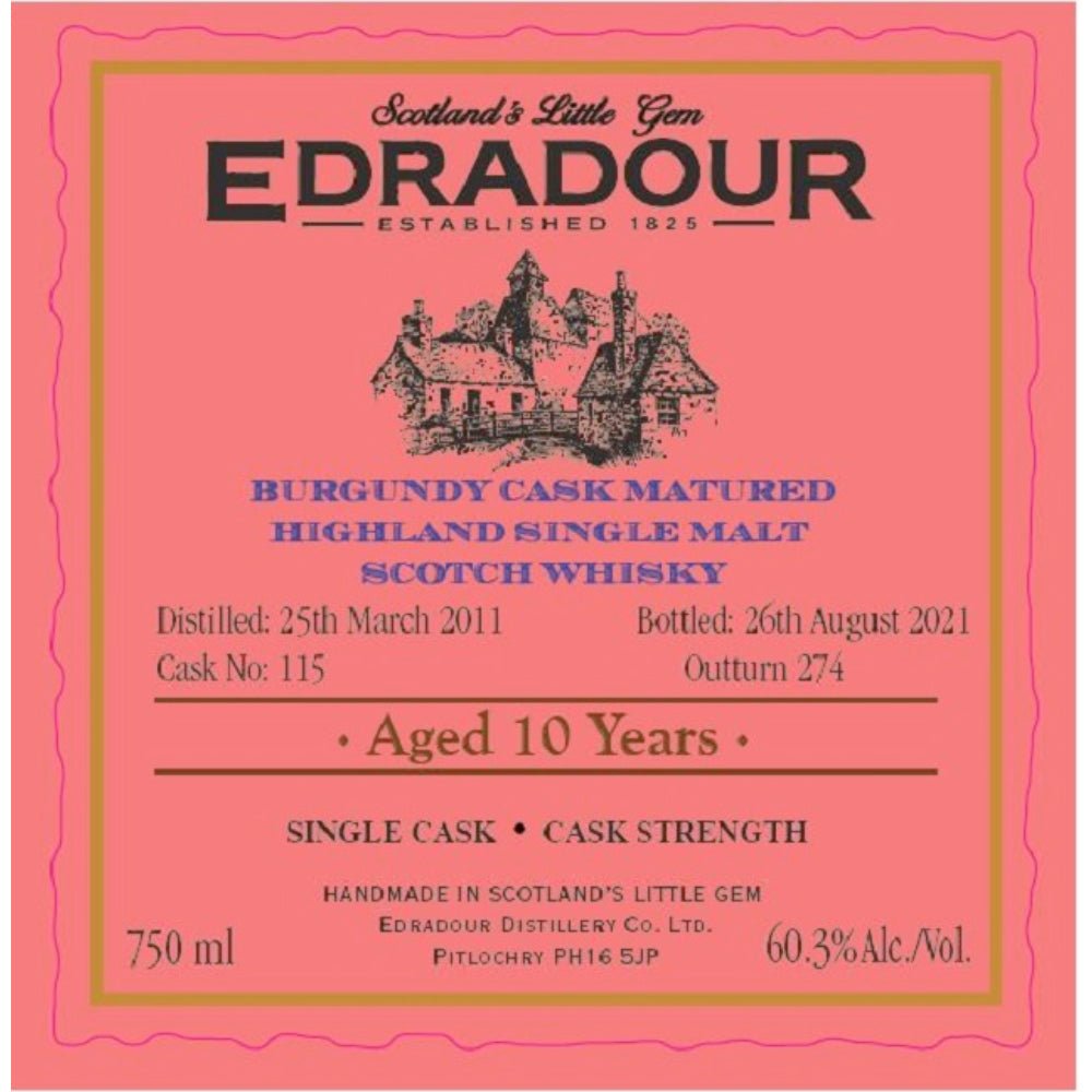 Edradour Distillery 10 Year Old Burgundy Cask Matured Scotch Scotch Edradour Distillery   