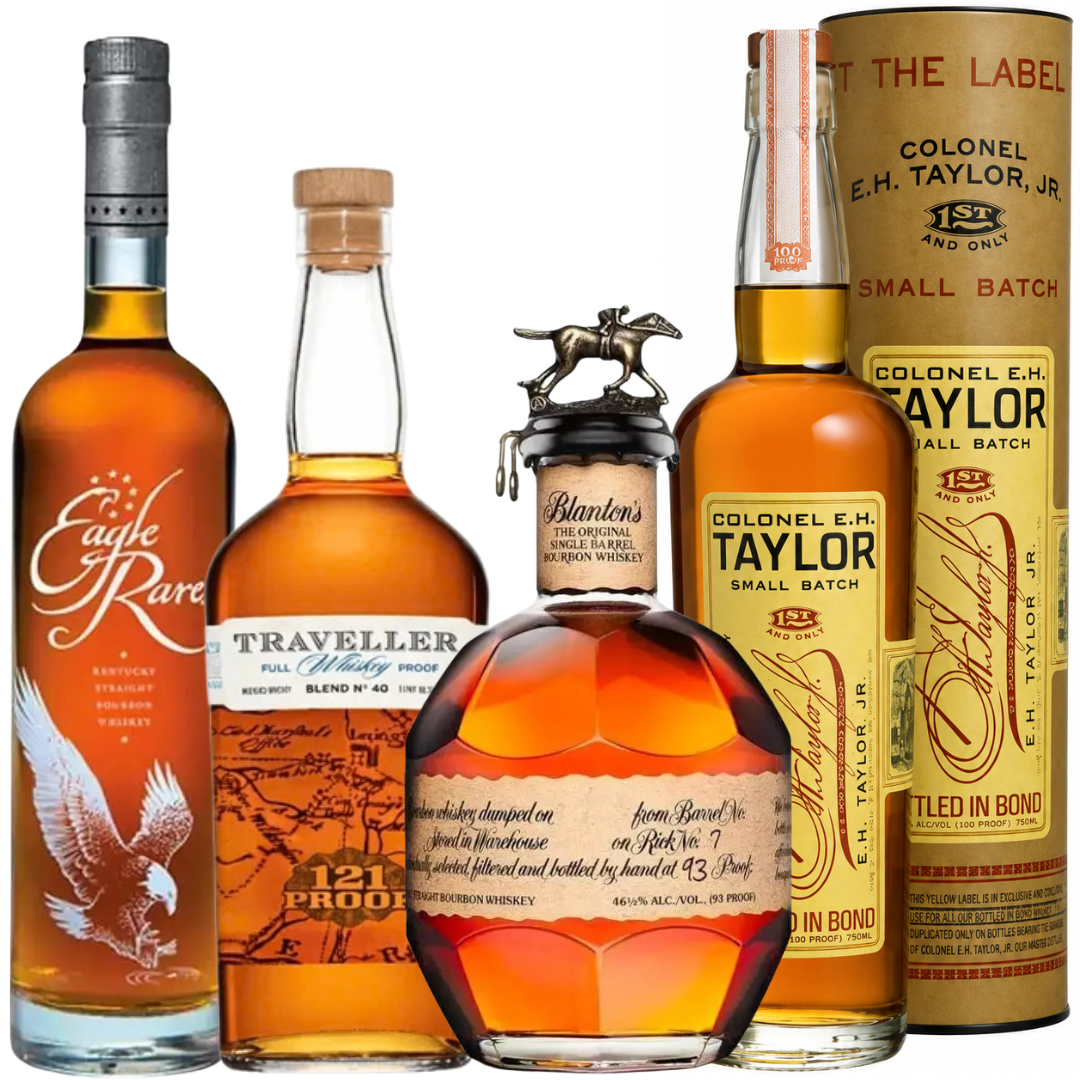 E.H. Taylor Small Batch x Traveller Full Proof x Blanton's Original x Eagle Rare 10 Year Whiskey Bundle - BuyMyLiquor