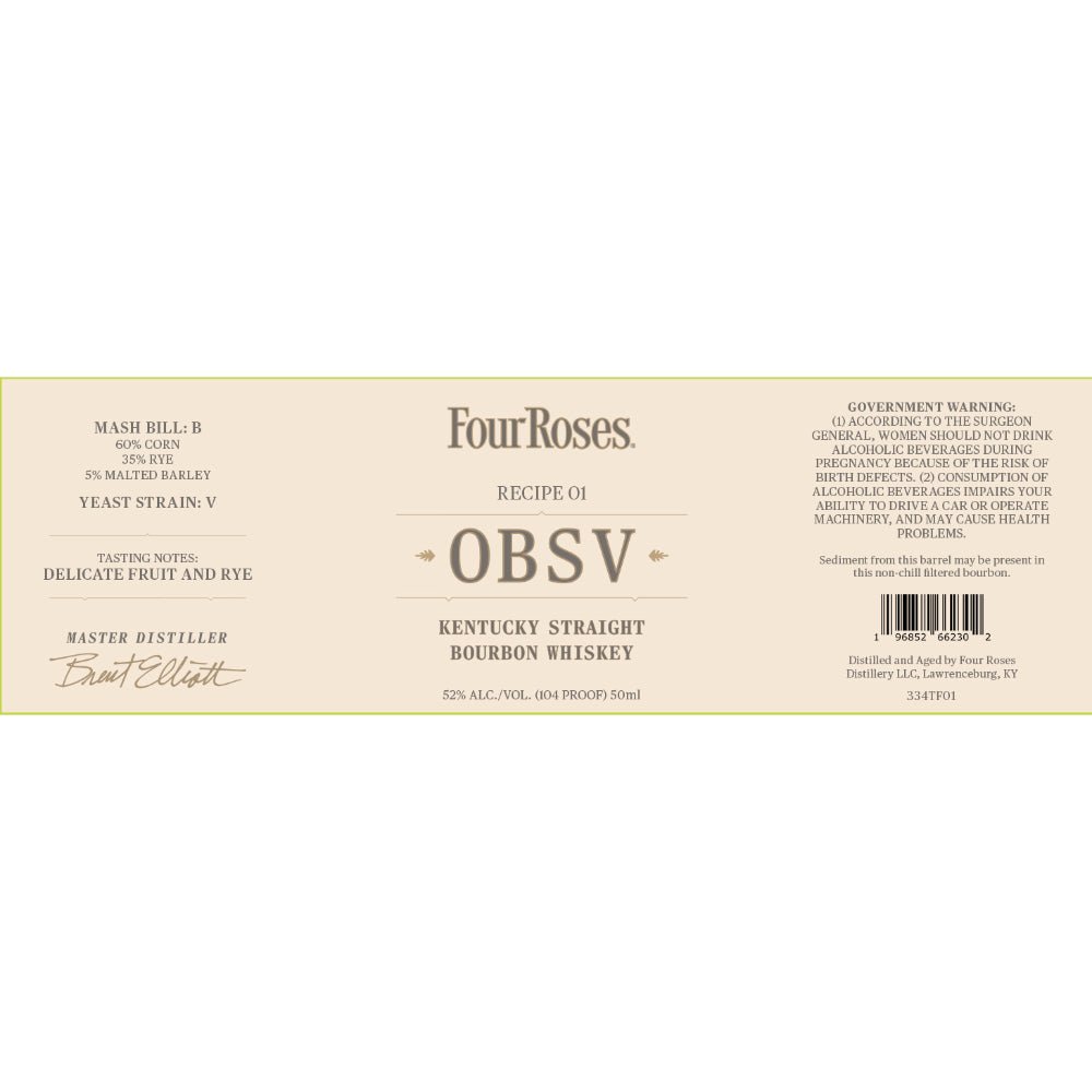Four Roses Recipe 01 OBSV Kentucky Straight Bourbon Bourbon Four Roses   