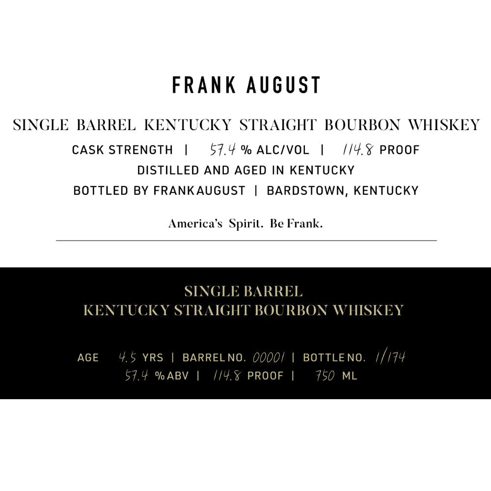 Frank August 4.5 Year Old Single Barrel Bourbon Bourbon Frank August   