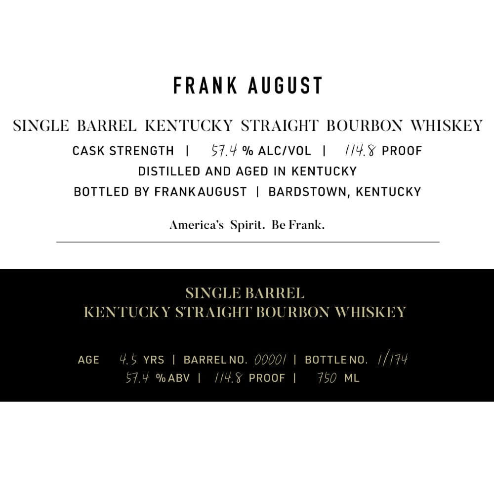 Frank August 4.5 Year Old Single Barrel Bourbon - Main Street Liquor