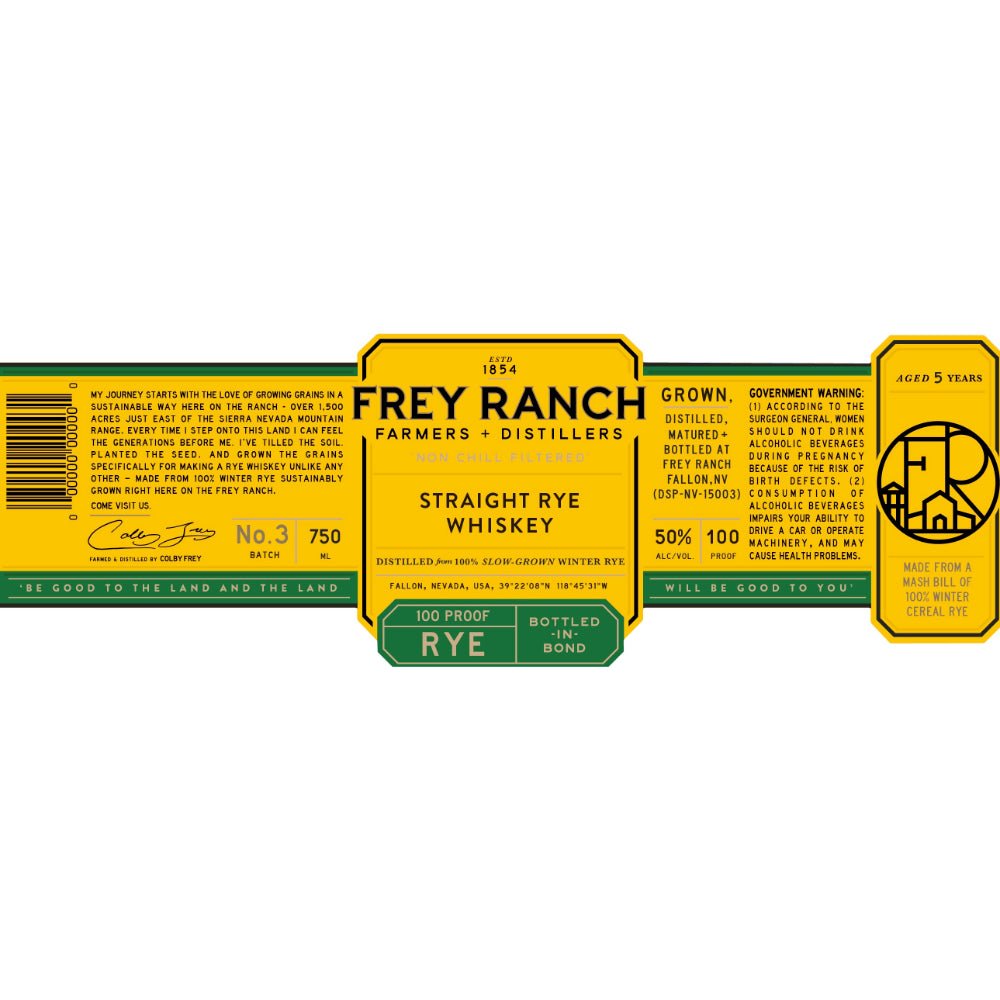 Frey Ranch 5 Year Old Bottled in Bond Straight Rye Rye Whiskey Frey Ranch   