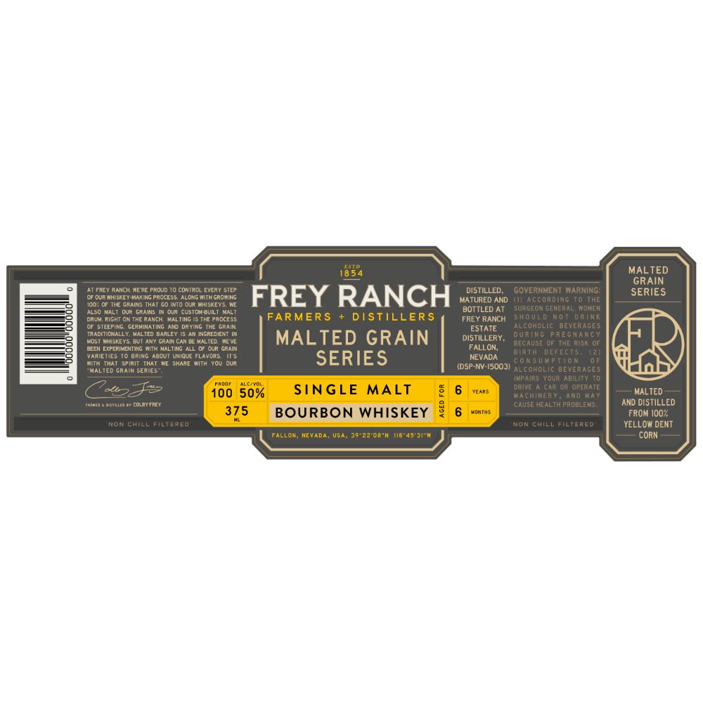 Frey Ranch Malted Grain Series Single Malt Bourbon Whiskey 375mL Bourbon Frey Ranch   