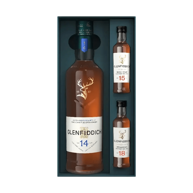 Glenfiddich 14 Year Single Malt Scotch Whisky Limited Edition Gift Set with 15 & 18 Year 50mL - BuyMyLiquor