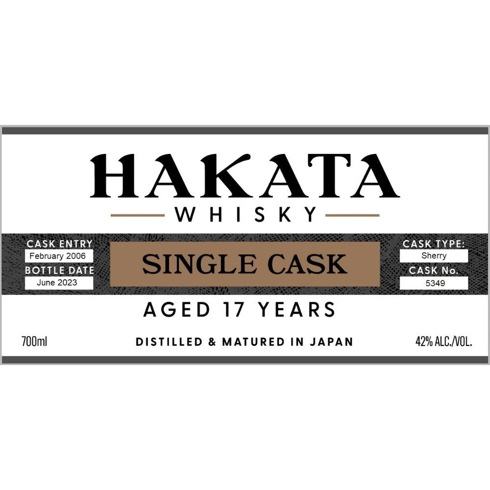 Hakata Whisky 17 Year Old Single Cask Japanese Whisky Hikari Shuzo Distillery   