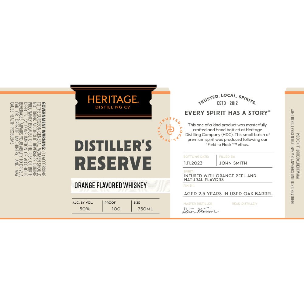 Heritage Distilling Distiller’s Reserve Orange Flavored Whiskey American Whiskey Heritage Distilling Co.   