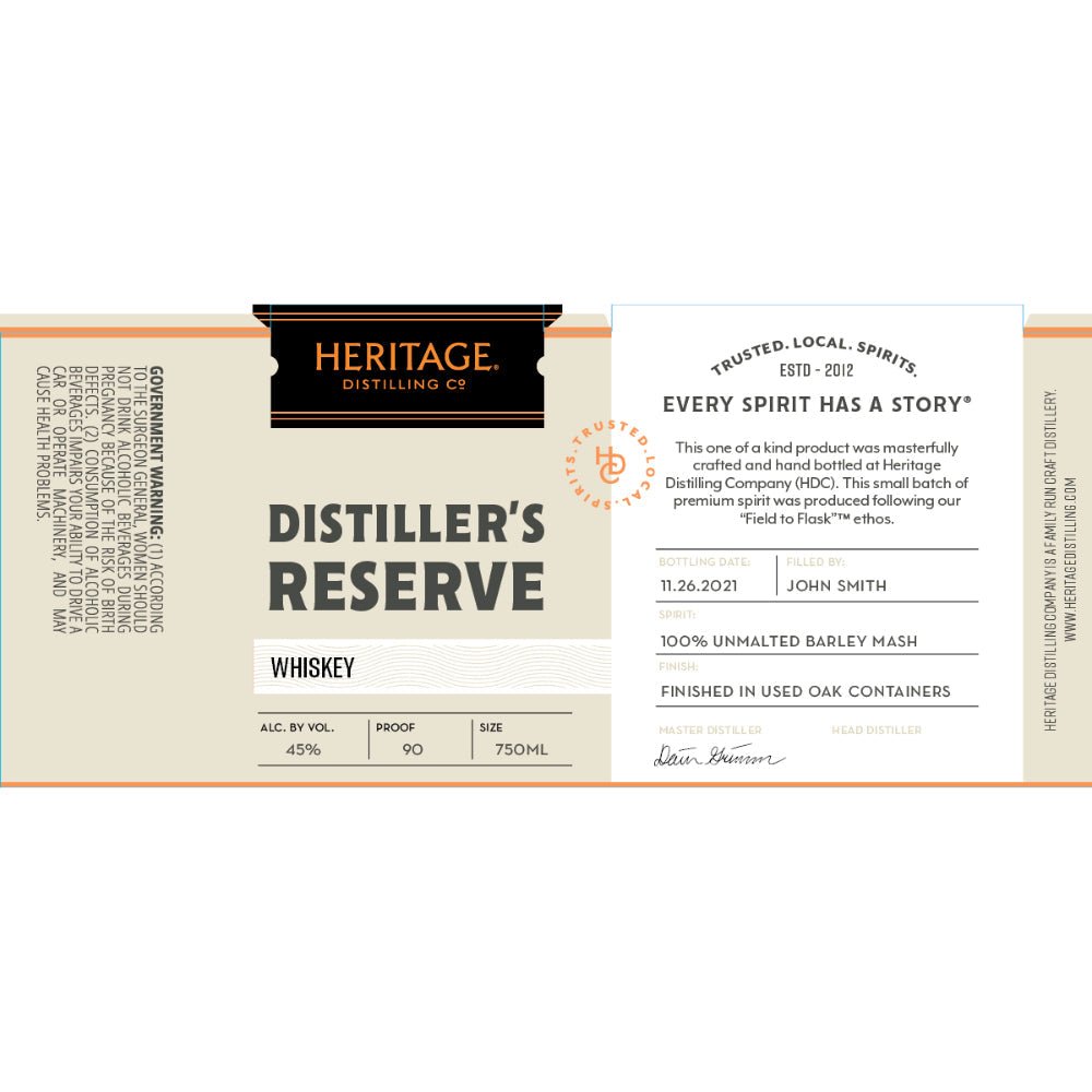 Heritage Distilling Distiller’s Reserve Whiskey American Whiskey Heritage Distilling Co.   