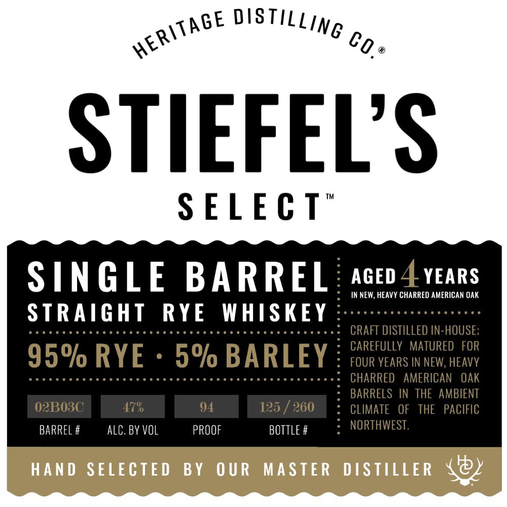 Heritage Distilling Stiefel’s Select Straight Rye Whiskey Rye Whiskey Heritage Distilling Co.   